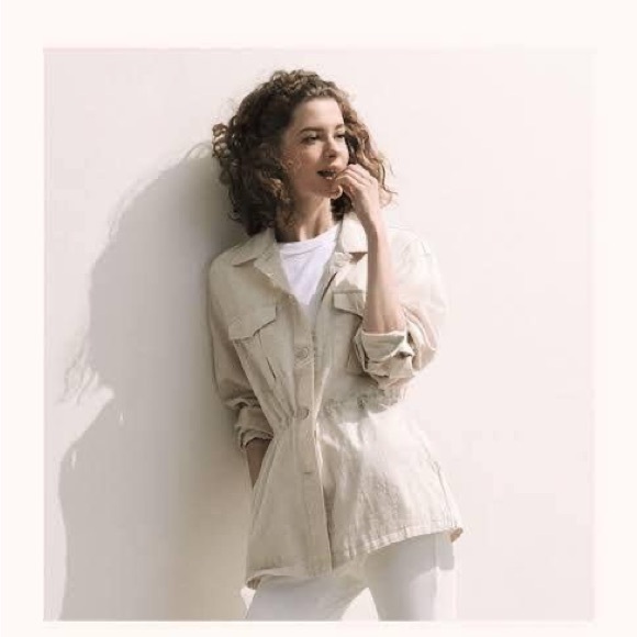 UNIQLO Jacket Shacket size XL cream beige linen cotton UNISEX - Picture 2 of 9